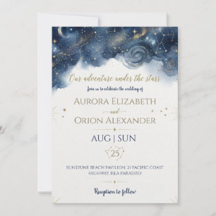 Invitación Boda de acuarela azul marino noche estrellada