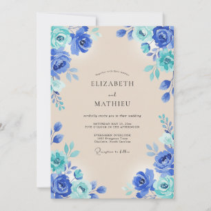 Invitación Boda de Acuarela Azul Real Intenso