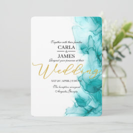 Invitación Boda de acuarela azul turquesa Airy moderno