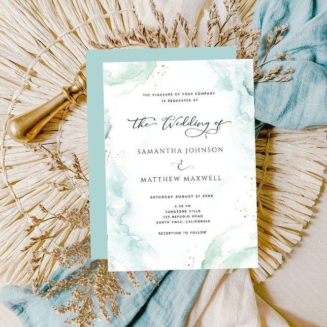 Invitación Boda de acuarela azul turquesa Airy moderno (Subido por el creador)