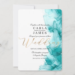 Invitación Boda de acuarela azul turquesa de aire moderno