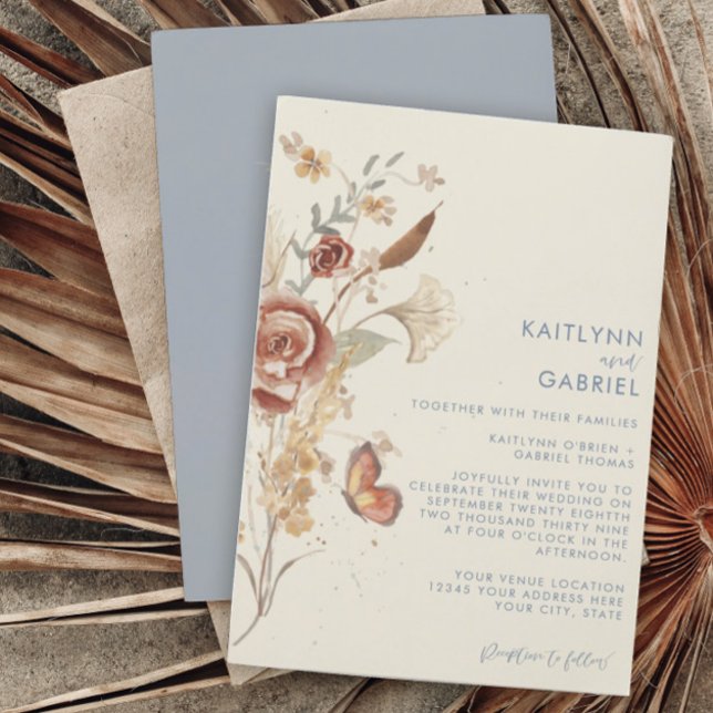 Invitación Boda de acuarela azul turquesa floral (Subido por el creador)