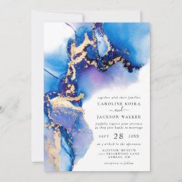 Invitación Boda de acuarela azul y dorado