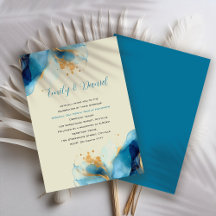 Boda de acuarela azul y dorado abstracto