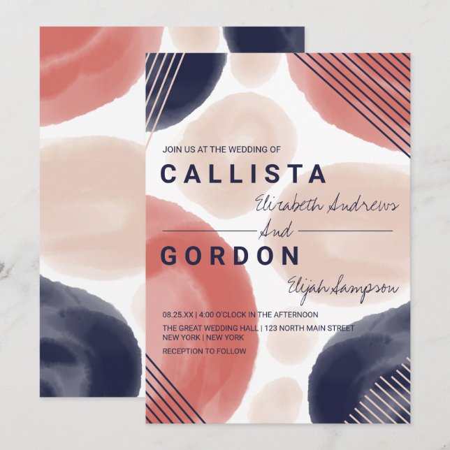 Invitación Boda de acuarela beige moderno de la Marina de Ter (Anverso / Reverso)