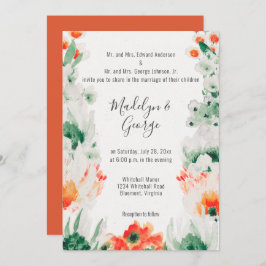 Invitación Boda de acuarela blanca verde Naranja rusa