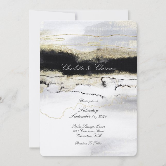 Invitación Boda de acuarela blanca y dorada de Champagne (Anverso)