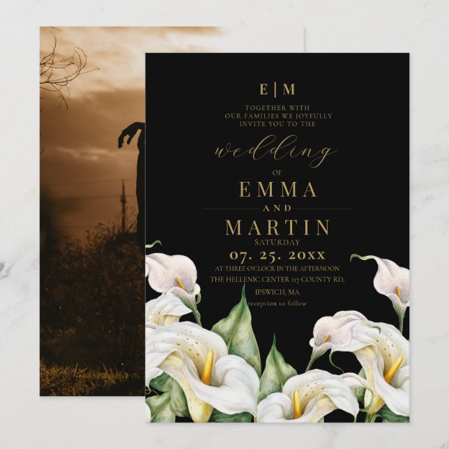 Invitación Boda de acuarela bohemio con florales (Anverso / Reverso)