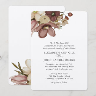 Invitación Boda de acuarela boho rosa y neutra