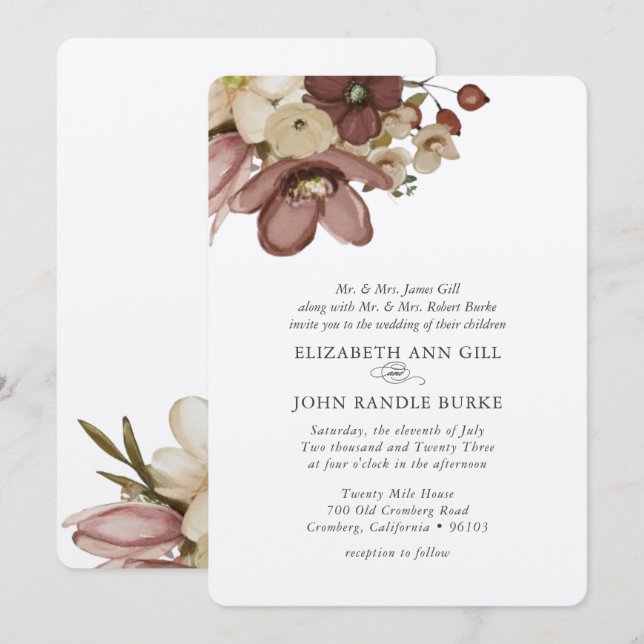 Invitación Boda de acuarela boho rosa y neutra (Anverso / Reverso)