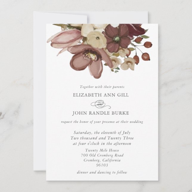 Invitación Boda de acuarela boho rosa y neutra (Anverso)