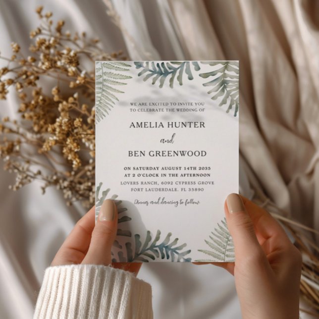 Invitación Boda de acuarela Boho Sage Green Fern (Subido por el creador)