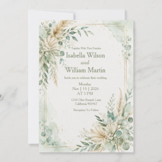 Invitación Boda de acuarela boho verde menta