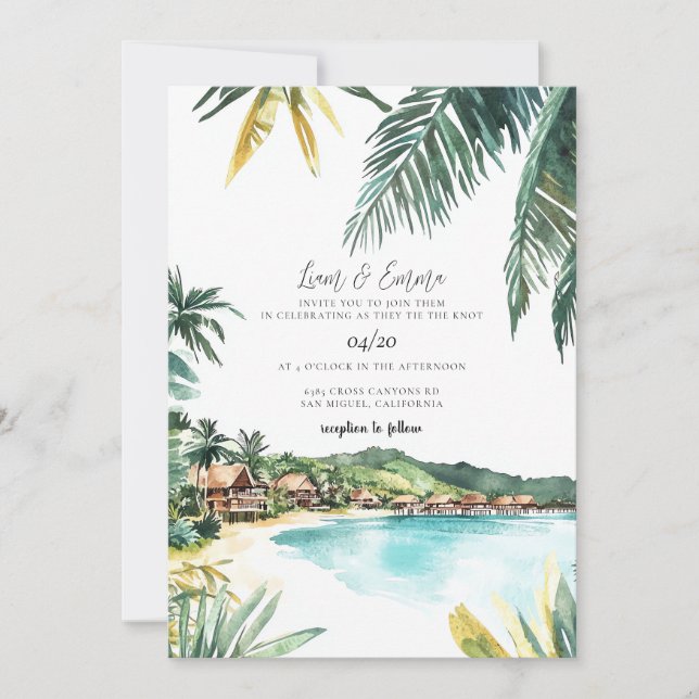 Invitación Boda de acuarela Bora Bora (Anverso)