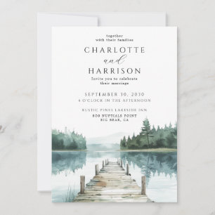Invitación Boda de acuarela bosque montaña lago