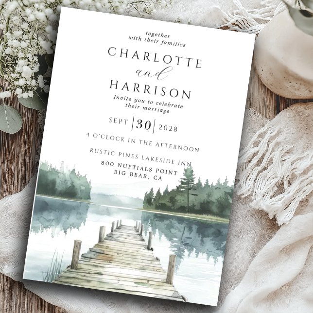 Invitación Boda de acuarela bosque montaña lago (Subido por el creador)