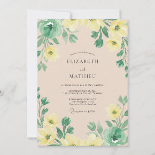 Invitación Boda de Acuarela Botánica Amarillo Limón