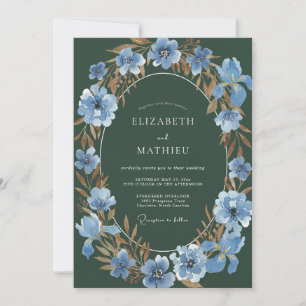 Invitación Boda de Acuarela Botánica Azul Verdoso Profundo