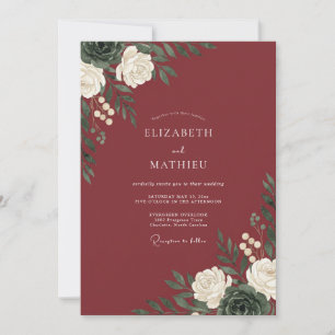 Invitación Boda de Acuarela Botánica Blanca de Borgoña