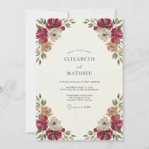 Invitación Boda de Acuarela Botánica Carmesí
