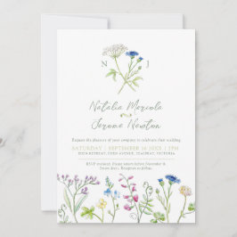 Invitación Boda de acuarela botánica colorida de flores silve