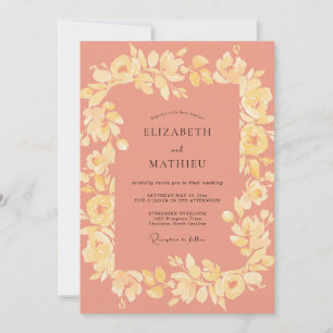 Invitación Boda de Acuarela Botánica Crema de Coral