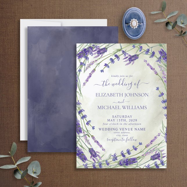 Invitación Boda de acuarela botánica de lavanda rústica (Subido por el creador)
