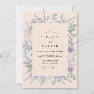 Invitación Boda de Acuarela Botánica de Lavanda y Melocotón