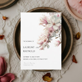 Invitación Boda de acuarela botánica de magnolia rosa rubor 