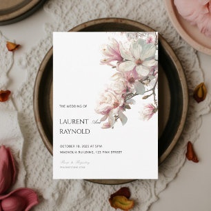 Invitación Boda de acuarela botánica de magnolia rosa rubor 