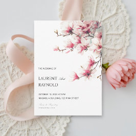 Invitación Boda de acuarela botánica de magnolia rosa rubor 