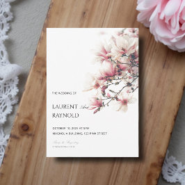 Invitación Boda de acuarela botánica de magnolia rosa rubor 