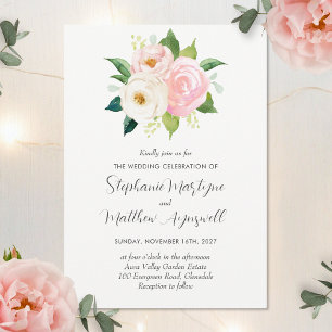 Invitación Boda de acuarela botánica de Rubor Roses rosados
