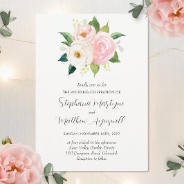Invitación Boda de acuarela botánica de Rubor Roses rosados
