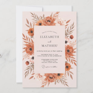 Invitación Boda de Acuarela Botánica Naranja Quemada