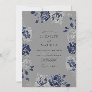 Invitación Boda de Acuarela Botánica Pizarra Índigo