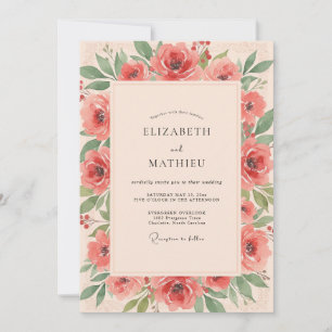 Invitación Boda de Acuarela Botánica Rosa Coral