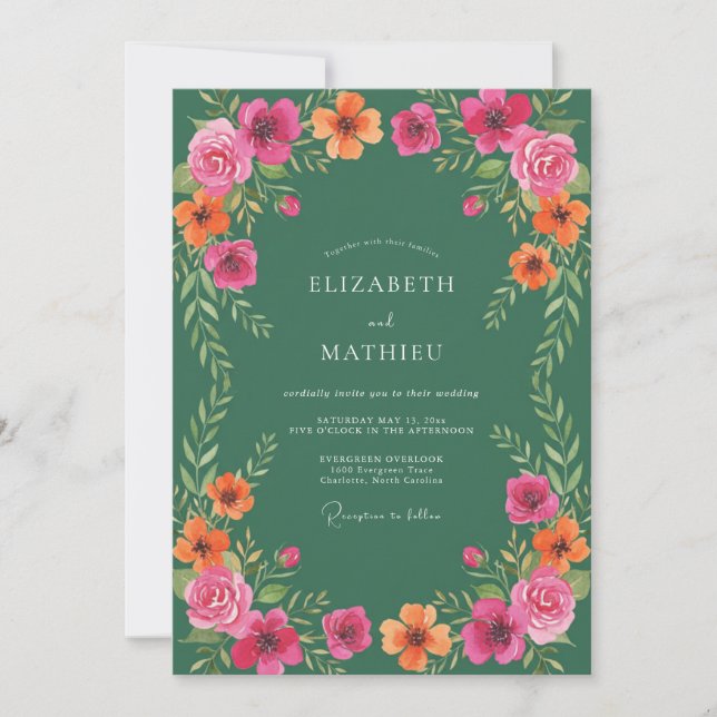 Invitación Boda de acuarela botánica verde bosque (Anverso)