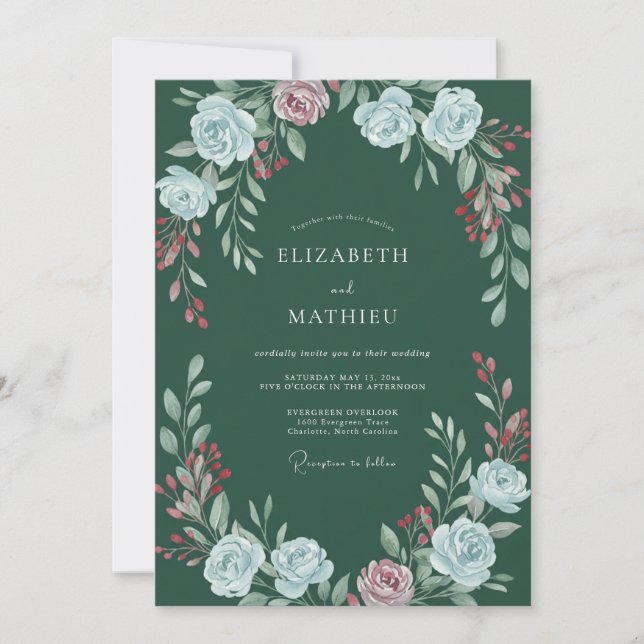 Invitación Boda de Acuarela Botánica Verde Esmeralda (Anverso)