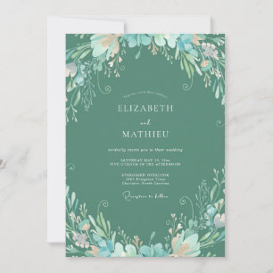 Invitación Boda de Acuarela Botánica Verde Espuma de Mar