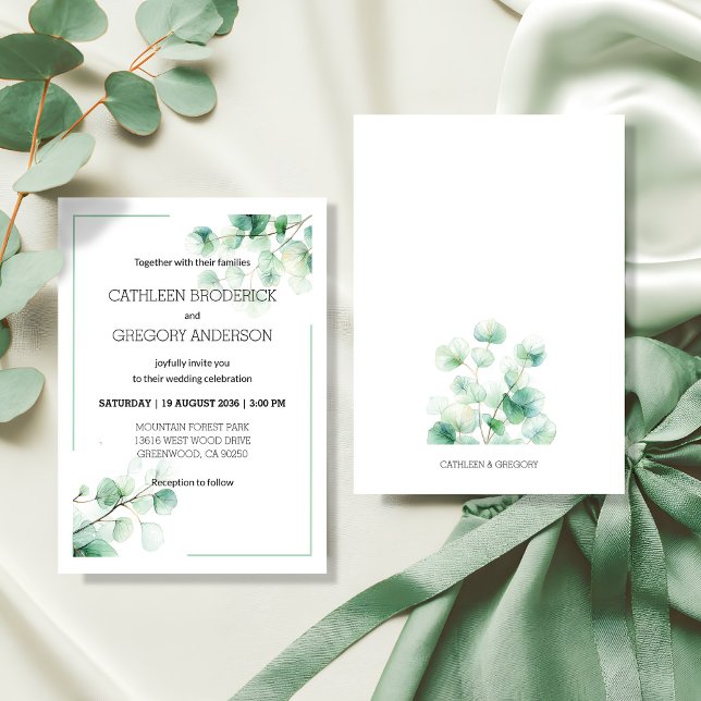 Invitación Boda de Acuarela Botánica Verde Eucalipto (Garden Green Watercolor Eucalyptus Leaves Wedding Invitation)
