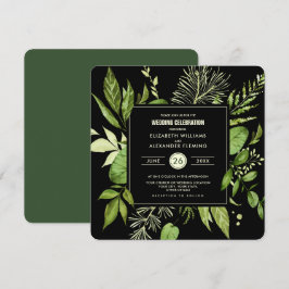 Invitación Boda de acuarela botánica verde negro