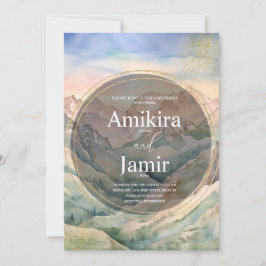 Invitación Boda de acuarela brillante de montaña hermosa
