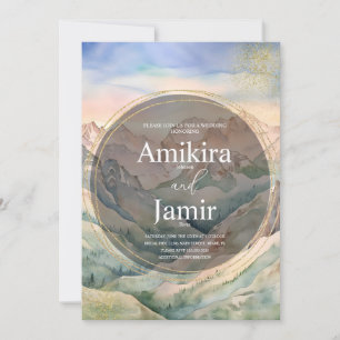 Invitación Boda de acuarela brillante de montaña hermosa