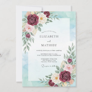 Invitación Boda de Acuarela Burgundy Divine