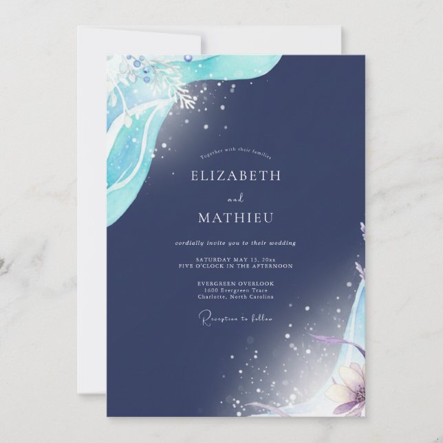 Invitación Boda de Acuarela Celestial de Marina (Anverso)