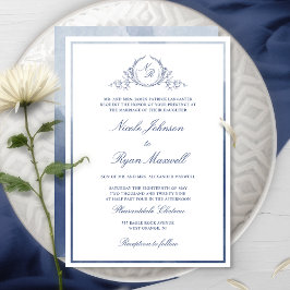 Invitación Boda de acuarela clásico monograma de la marina fo