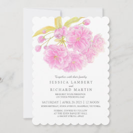 Invitación Boda de acuarela con flor de cerezo rosa