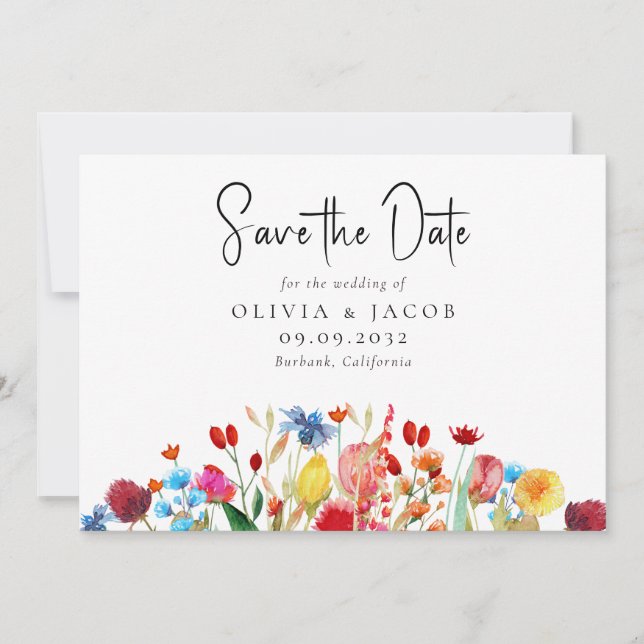 Invitación Boda de Acuarela con Flor Silvestre - Guardar la F (Anverso)
