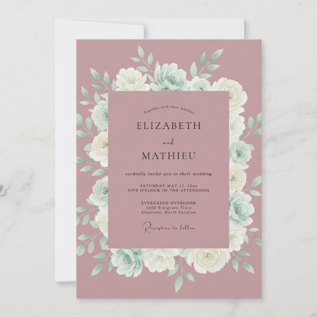 Invitación Boda de Acuarela con Niebla Malva (Anverso)